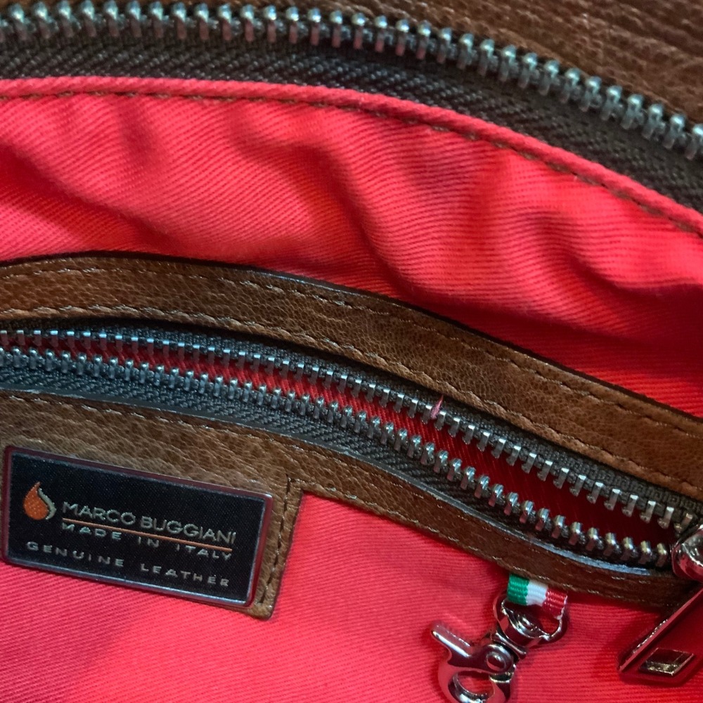 Marco Buggiani Brown Leather Messenger Bag Made in Italy Crossbody Cognac - Picture 5 of 11